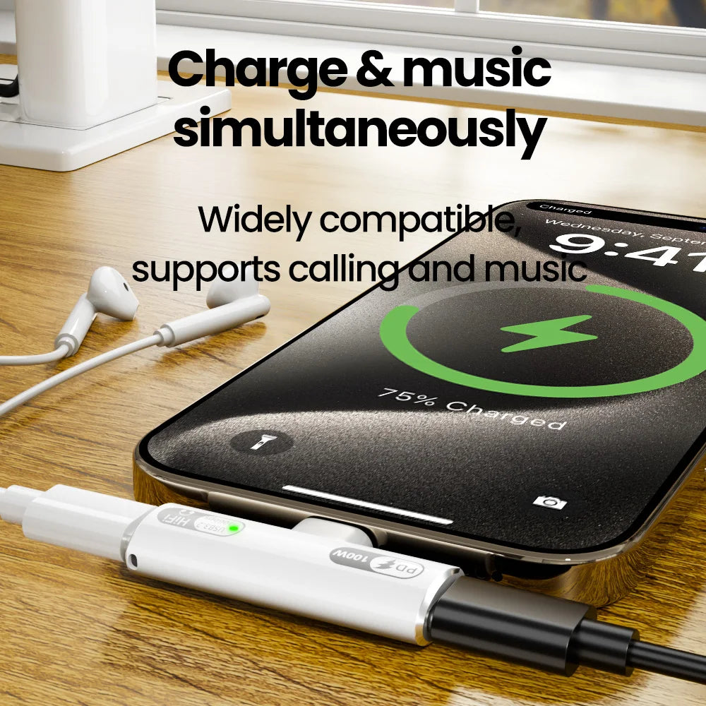 Type C 2 in 1 Headphone Adapter 100W  for iphone 15 16